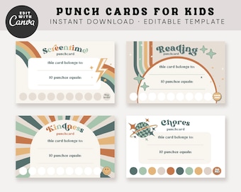 Tarjetas perforadas editables, tarjeta de incentivo para niños, tarjeta de recompensa para padres o maestros, incentivo para el aula, tarjeta de comportamiento para niños, tarjeta de tarea