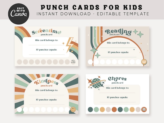 Editable Punch Cards, Kids Incentive Reward Card for Parents or Teachers,  Classroom Incentive, Kids Behavior Card, Homework Card 