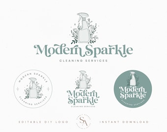 Editable Sparkle Cleaning Logo design, DIY Modern Cleaning Service Logo, Maid Service Logo and Watermarks, Instant Download Business Brand
