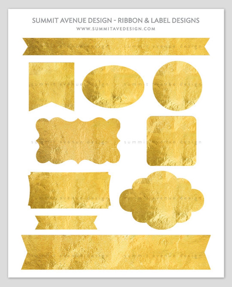 Gold Foil Ribbon & Label Shapes Digital Clip ART for - Etsy