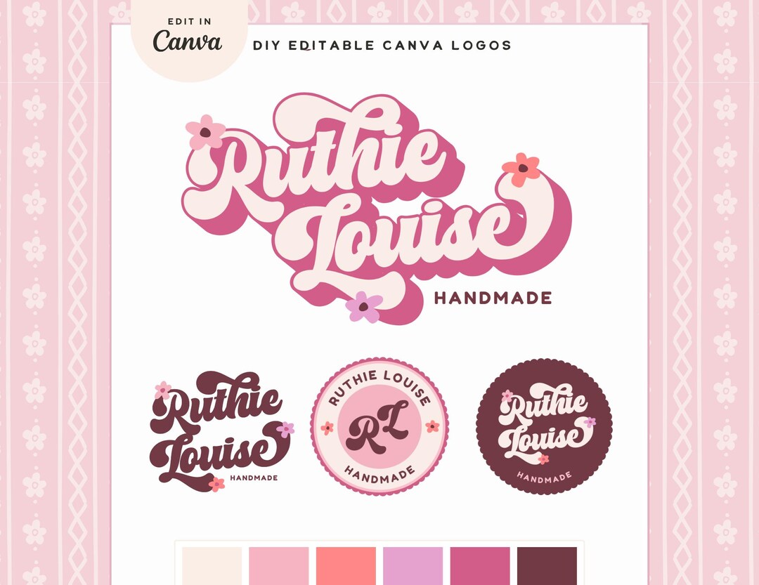 Cottagecore Floral Logo, Editable Canva Branding Template, Colorful ...