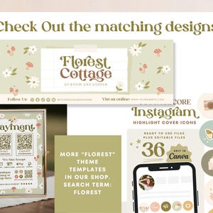 May include: A set of 36 Instagram highlight cover icons featuring a floral cottage theme. The icons are ready to use and editable in Canva. The icons feature a variety of designs, including flowers, mushrooms, butterflies, and a camera. The text "Florest Cottage" is featured on the top of the image.