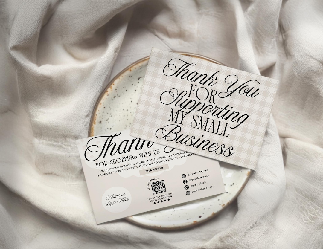 Luxury Thank You Card Template, Editable Elegant Gingham Customer ...