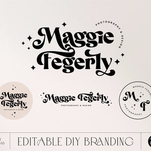 Editable DIY Starry Retro Boho Logo design Instant Download, Modern Celestial Logo, Blogger logo, Boutique Photography Logo Brand - Maggie