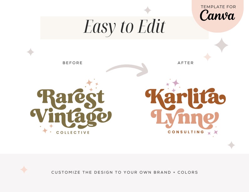 Editable Boho Logo Design Canva Template, Instant Download DIY Retro ...