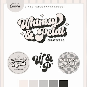 Retro Whimsy Logo Branding Kit, Editable Canva Logo Template, Vintage neutral Business Logo Design, Trendy Small Business Logo, Among