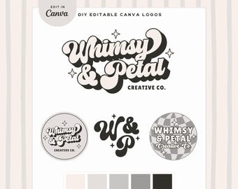 Retro Whimsy Logo Branding Kit, Editable Canva Logo Template, Vintage neutral Business Logo Design, Trendy Small Business Logo, Among