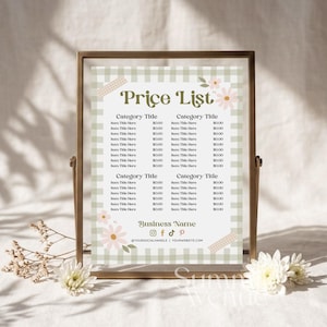 Cottagecore Price List Canva Template | Editable Daisy Pricing Sign | Printable Salon Price Menu |  5x7 8x10  8.5x11 Business Sign | Florest