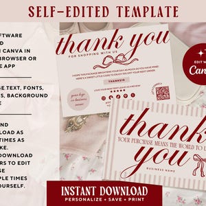 Luxury Thank You Card, Editable Elegant Pink Burgundy Customer Business ...