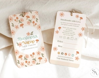 Cottagecore Hang Tag Template, Price label Care Instructions Tag, Editable Canva Small Business hangtag, Printable Garment Care, florest
