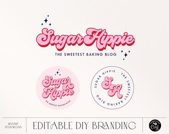 DIY Retro Hippie Script Logo design Instant Download, Premade Modern Boho Logo, Fashion Blogger logo, Boutique Logo, Photography Logo Brand