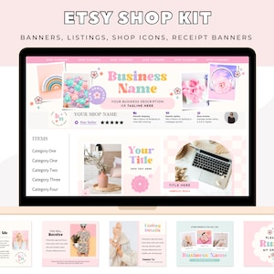 Etsy Shop Banner Template Canva Template, Retro DIY Etsy Shop Kit, Etsy Store Listing Design, Etsy Success Set Canva Templates, Becka