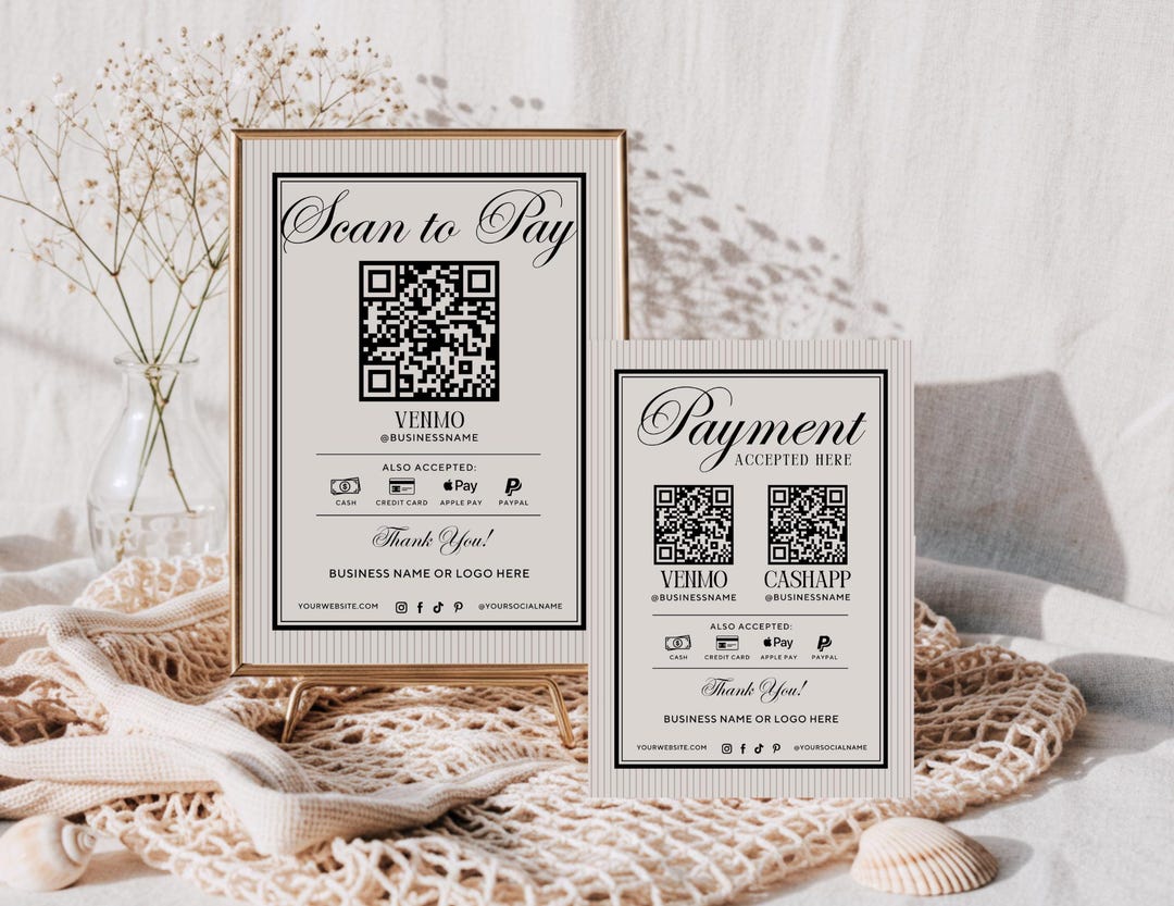Pay First Signage Luxury Scan to Pay Sign Canva Template, Printable Payment Sign, Modern ...