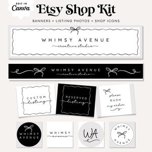 Editable Coquette Bow Etsy Shop Template Kit Canva, Black and White Etsy Shop Banners, Etsy Seller Template, DIY Etsy Store Branding, Beau
