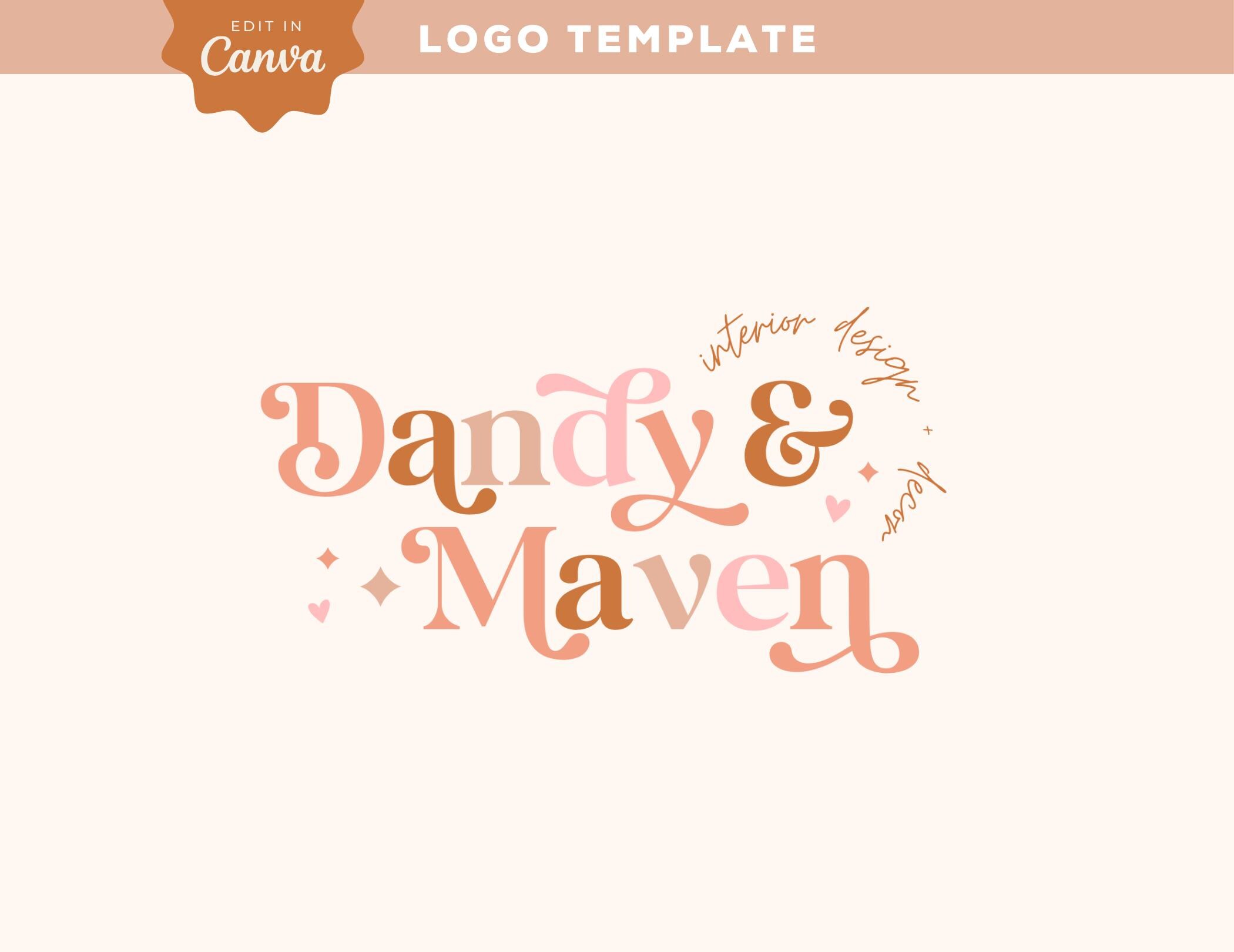 Editable Boho Logo Instant Download Canva Template Logo, DIY Retro 70s ...