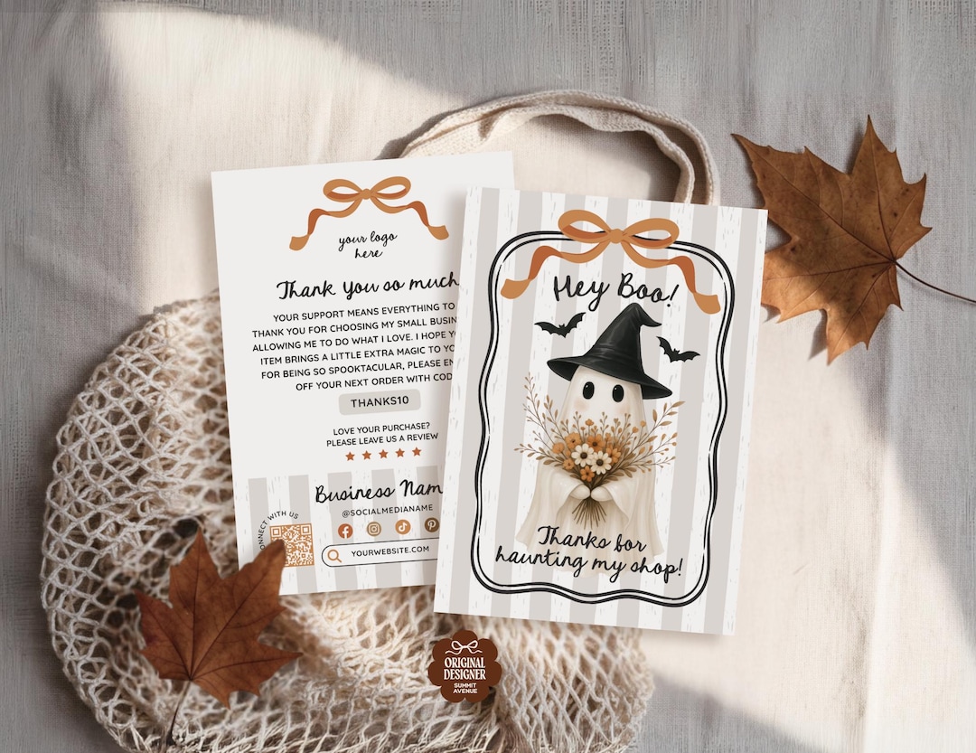 Hey Boo! Halloween Thank You Card Template | Trendy Cute Ghost ...