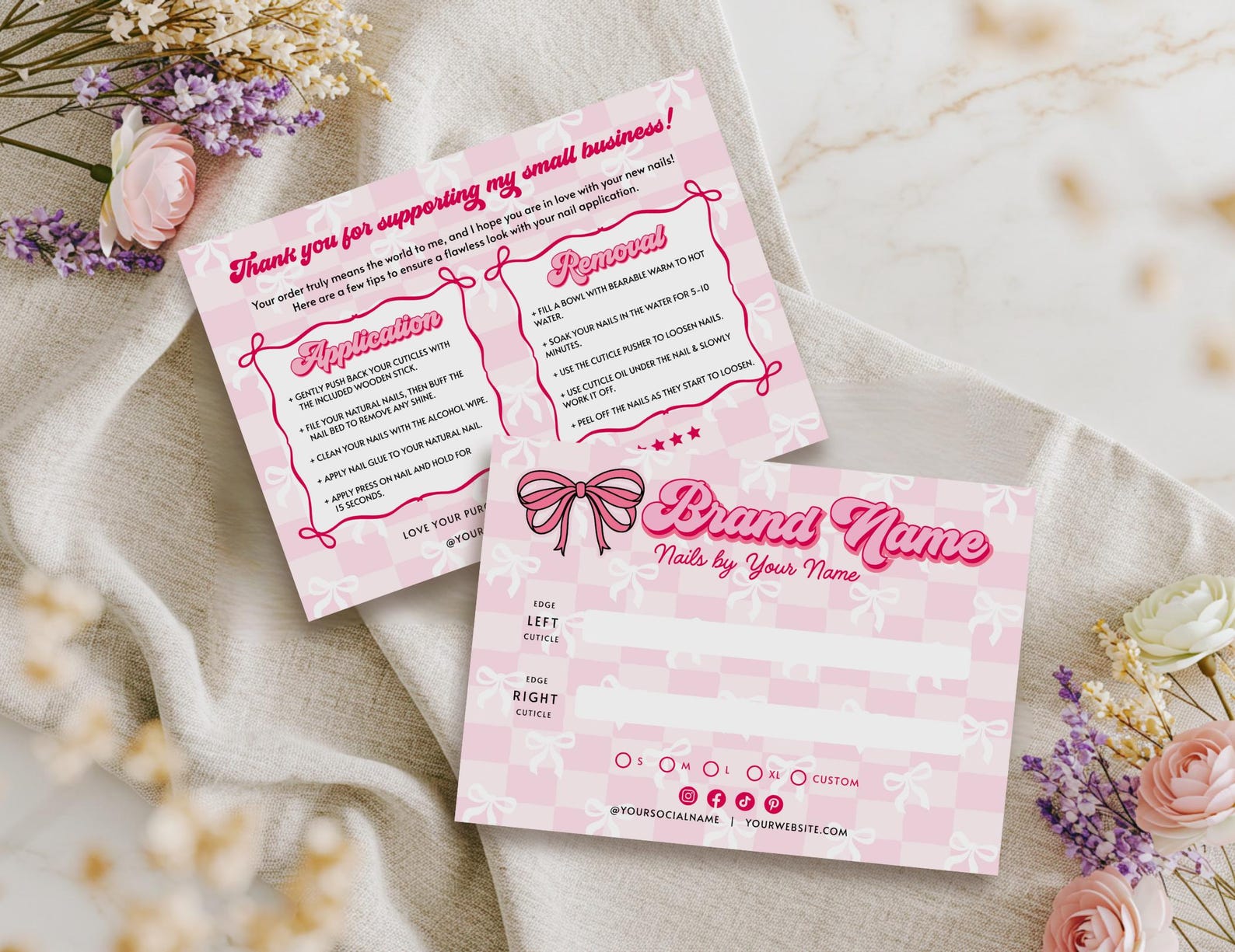 Coquette Bow False Nails Backing Card Canva Template, Pink Press on ...