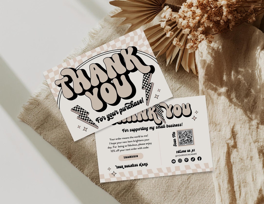Retro Card Thank You Card, Editable Trendy Customer Thank You Business ...