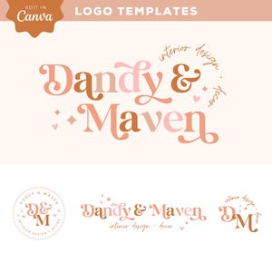 Retro Logo Design, Editable Canva Logo Template, Earthy Rainbow Logo for Small Business, Heart Brand Colorful Logo Kit with Sparkles, Dandy