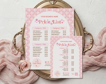 Editable Price List Template Canva, Pink Floral Gingham Service Menu Sign, Cottagecore Pricing Sheet for Small Business - Lark