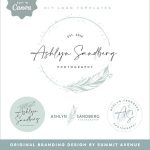 Modello di progettazione del logo Feather Canva, logo Boho fai da te modificabile, marchio Modern Nest Feather, logo Earthy Feather Small Business, Ash