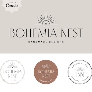 Editable Modern Luxury aesthetic Sun Burst Logo design Instant Download, Minimalist Canva Logo Template, DIY Premade logo, BohoSoul
