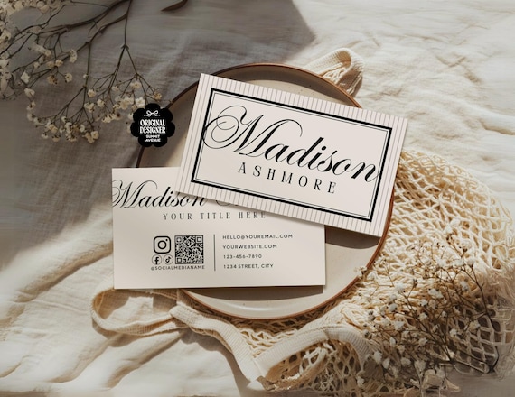 Luxury Business Card Template Canva QR Code, Vintage Old Money Aesthetic Business Business Card, Elegant Luxe Editable Calling Card, LX22
