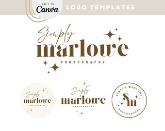 Editable Modern Logo Design Instant Download, Canva Logo Template, DIY Sparkle Logo Brand Kit, Minimalist Stars Logo & watermark Set, Archie