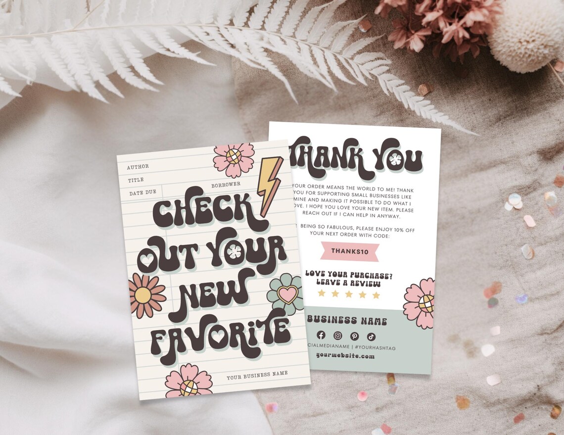Library Check Out Card Thank You Card, Editable Trendy Customer Thanks ...