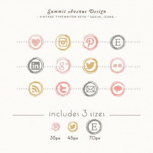 INSTANT DOWNLOAD - Type Writer Keys Social Icons for your blog or website - romantic blush colors