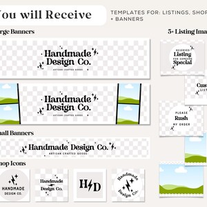 Editable Modern Retro Etsy Shop Template Kit Canva, Black and White ...