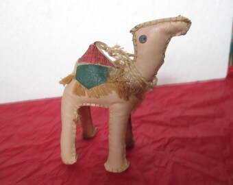 Vintage Handcrafted Leather camle, Egyptian Camel, Natvity animal, Christmas Ornament