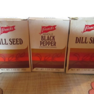 Vintage French&#39;s Spice Boxes, Advertising Boxes, Dill Seed Box, Black Pepper Box,