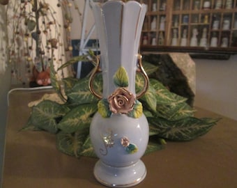 Vintage Enesco Blue Vase, Floral supply, Flower Vase, Home Decor, Vase With Handles