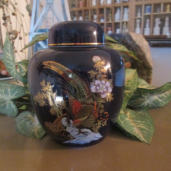 Vintage Cobalt Blue Japanese Ginger Jar, Vase, Ginger Jar, Urn, Storage Jar