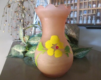 Vintage Hand Painted Pink Flower Vase, Floral Container,