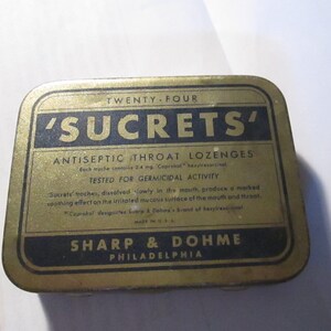 Vintage Sucrets&#39; Tin, Old Advertising Tin, Hinged Lid Tin, Tin Collectors, Advertising Collectors