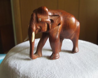 Vintage Hand Carved Wooden Brown Elephant, Elephant Collectors, Animan Figurine,