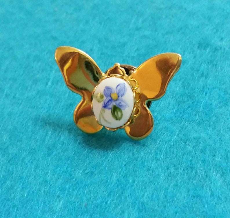Miniature Butterfly Tack Pin With a Rose on a Porcelain Disk Etsy