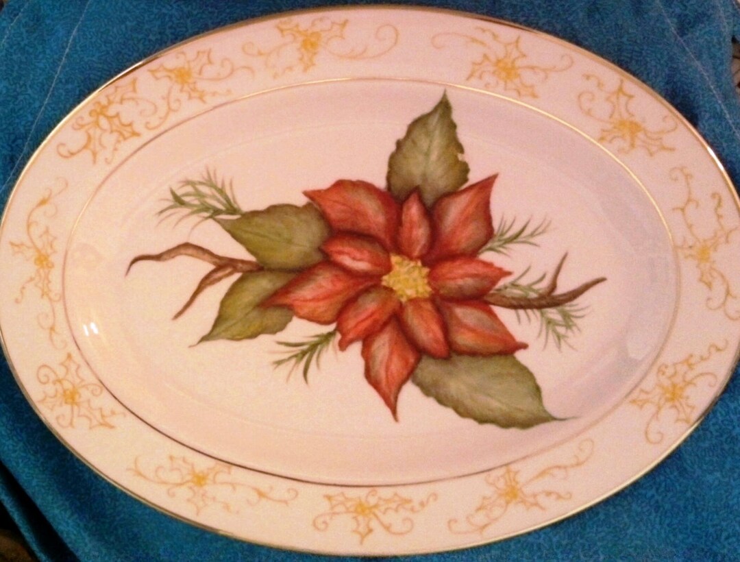Engraved Platter Poinsettia White - Madras Link main image 0