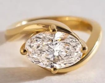 2.5 CT East-West Oval Moissanite Engagement Ring • Minimalist Gold Solitaire.
