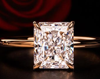 Radiant Cut Lab Grown Diamond Ring • 14K Gold Solitaire Engagement Ring.