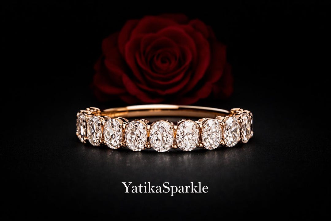 Oval Lab Grown Diamond Eternity Ring • 14K Gold Wedding Band. - Etsy