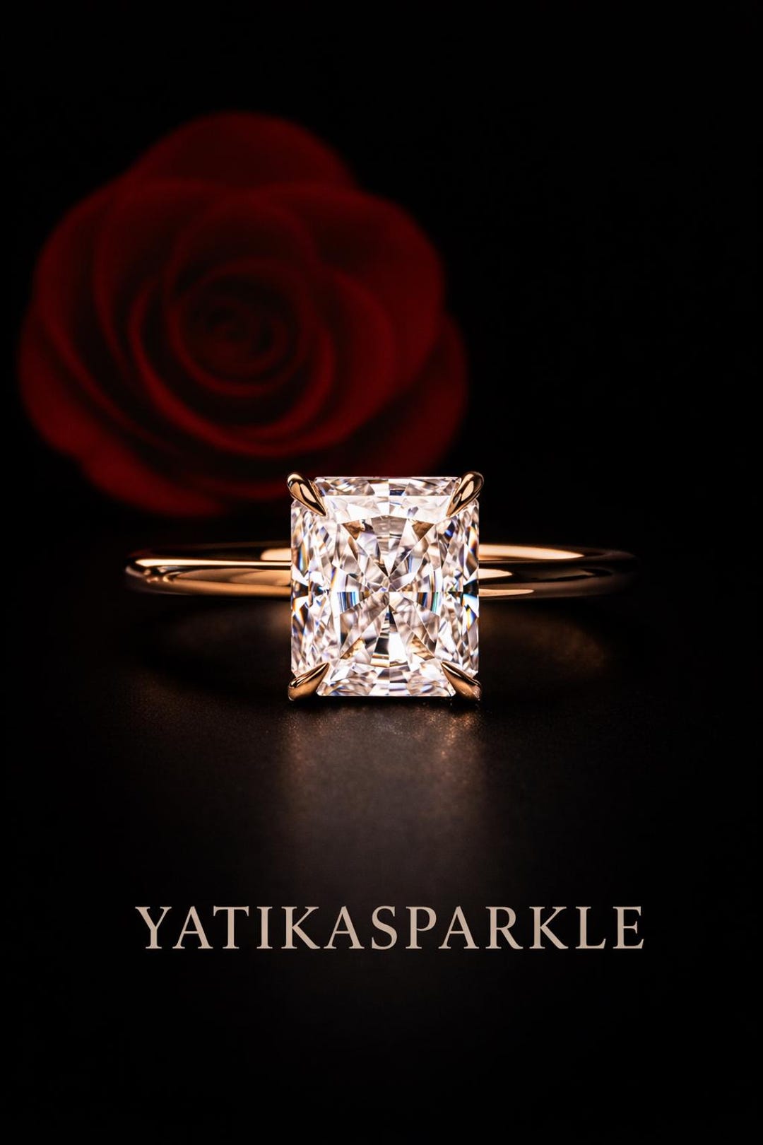 Radiant Cut Lab Grown Diamond Ring • 14K Gold Solitaire Engagement Ring ...