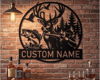 Insegna personalizzata per cacciatori, decorazioni per la pesca, insegna per baita, targa personalizzata per amanti della vita all'aria aperta, regalo di alta qualità per la "tana dell'uomo".