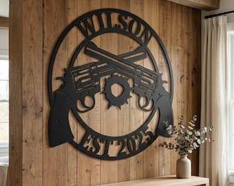 Placa de metal personalizada com armas cruzadas para decoração de parede, ideal para garagem ou espaço masculino. Presente perfeito para aniversário do marido.