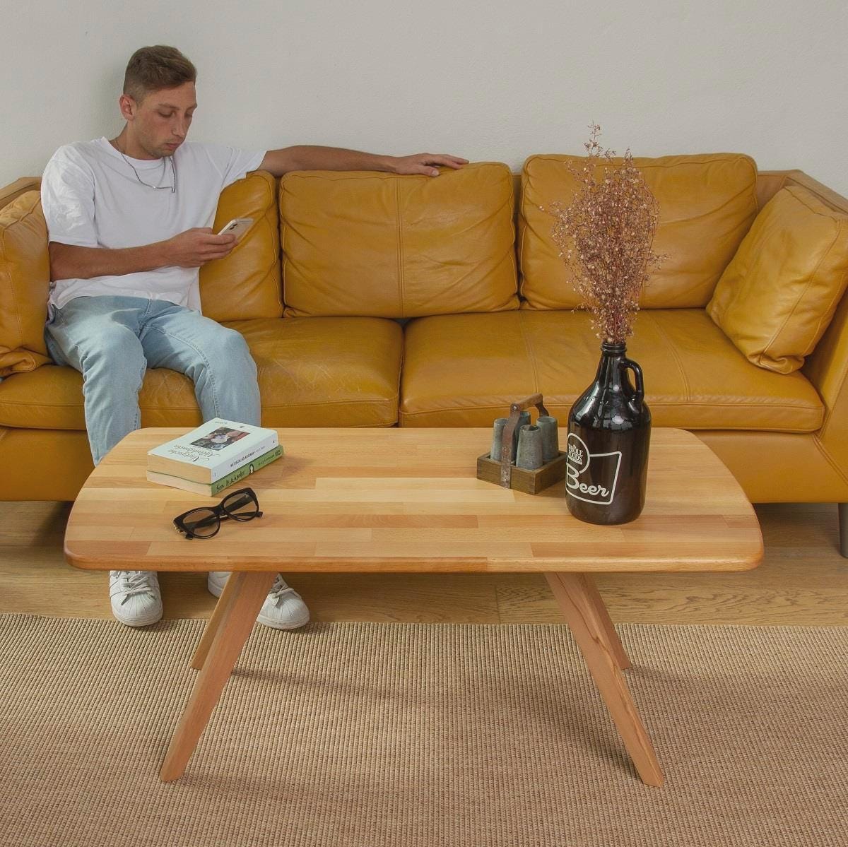 ブナ無垢材クロスコーヒーテーブル - モダンデザイン - Etsy 日本