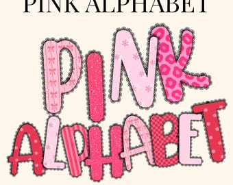 Letras del alfabeto rosa, clipart de encaje A-Z, fuente femenina, letras digitales (descarga de 300 ppp)