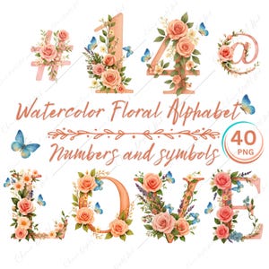 Watercolor Floral Alphabet Clipart: Pink Pastel Letters (Digital Download)