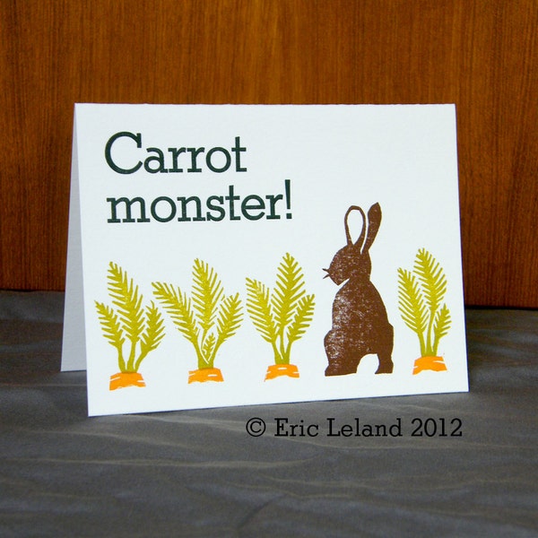 Set of Five Letterpress Greeting Cards: "Carrot monster"
